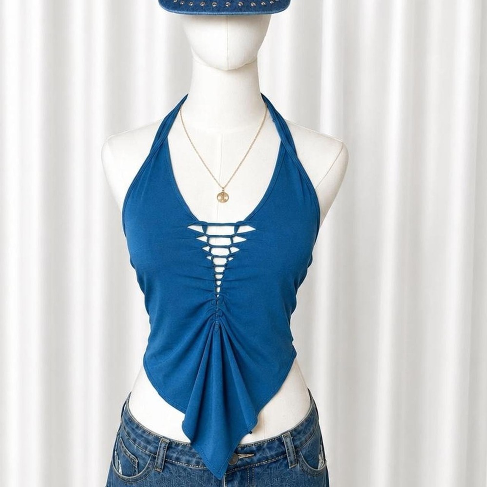 Y2K Blue Cutout Halter Top